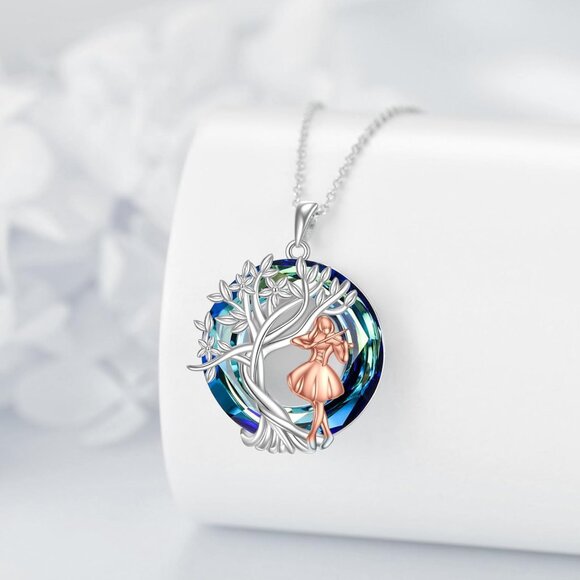 Sterling Silver Tree of Life Necklace with Crystal, 18+2 inch Chain, Gift Box - Picture 2 of 7